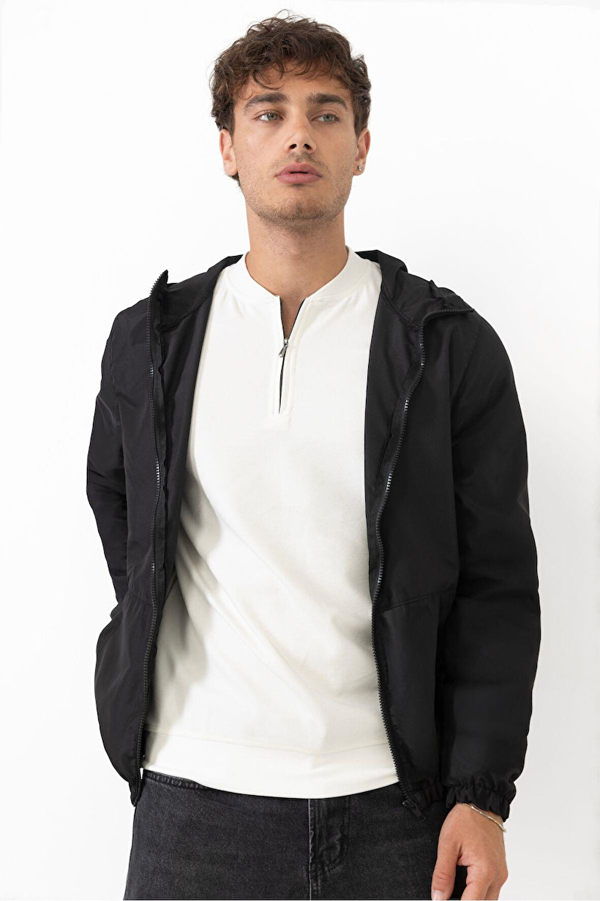 Spor Erkek Kapüşonlu Su Ve Rüzgar Geçirmez Astarlı Oversize Yağmurluk