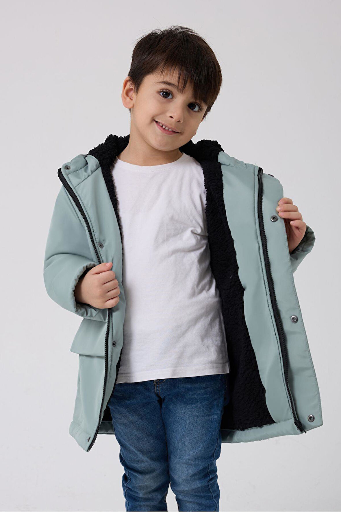 Spor Erkek Çocuk Taba Kürklü Su Ve Rüzgar Geçirmez Kapüşonlu 3 Mont Parka
