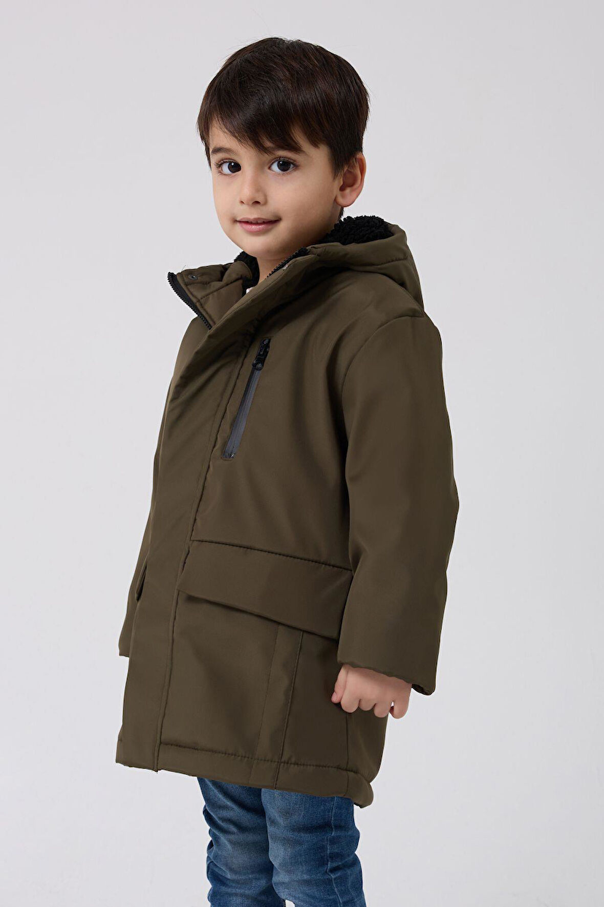 Spor Erkek Çocuk Taba Kürklü Su Ve Rüzgar Geçirmez Kapüşonlu 3 Mont Parka