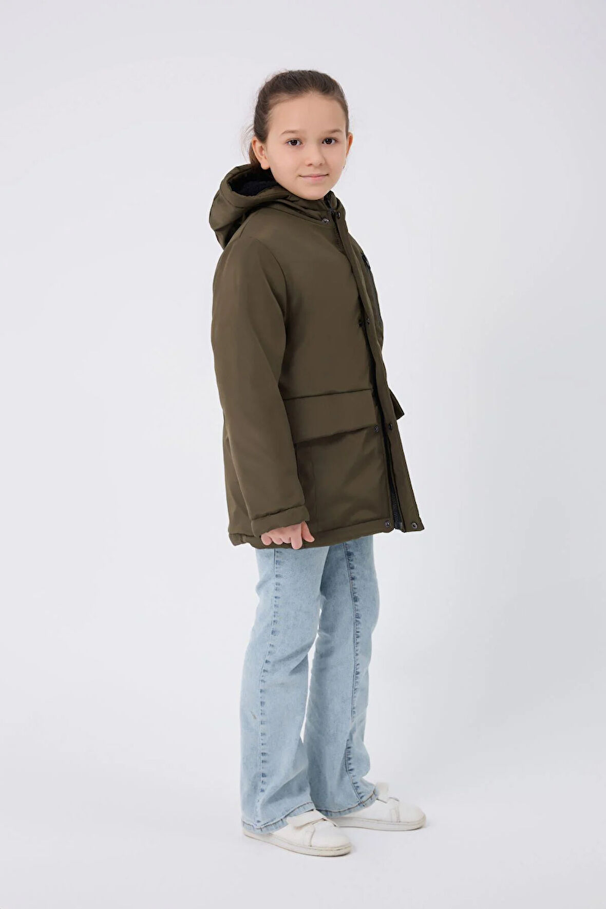 Spor Kız Çocuk Taba Kürklü Su Ve Rüzgar Geçirmez Kapüşonlu 3 Mont Parka