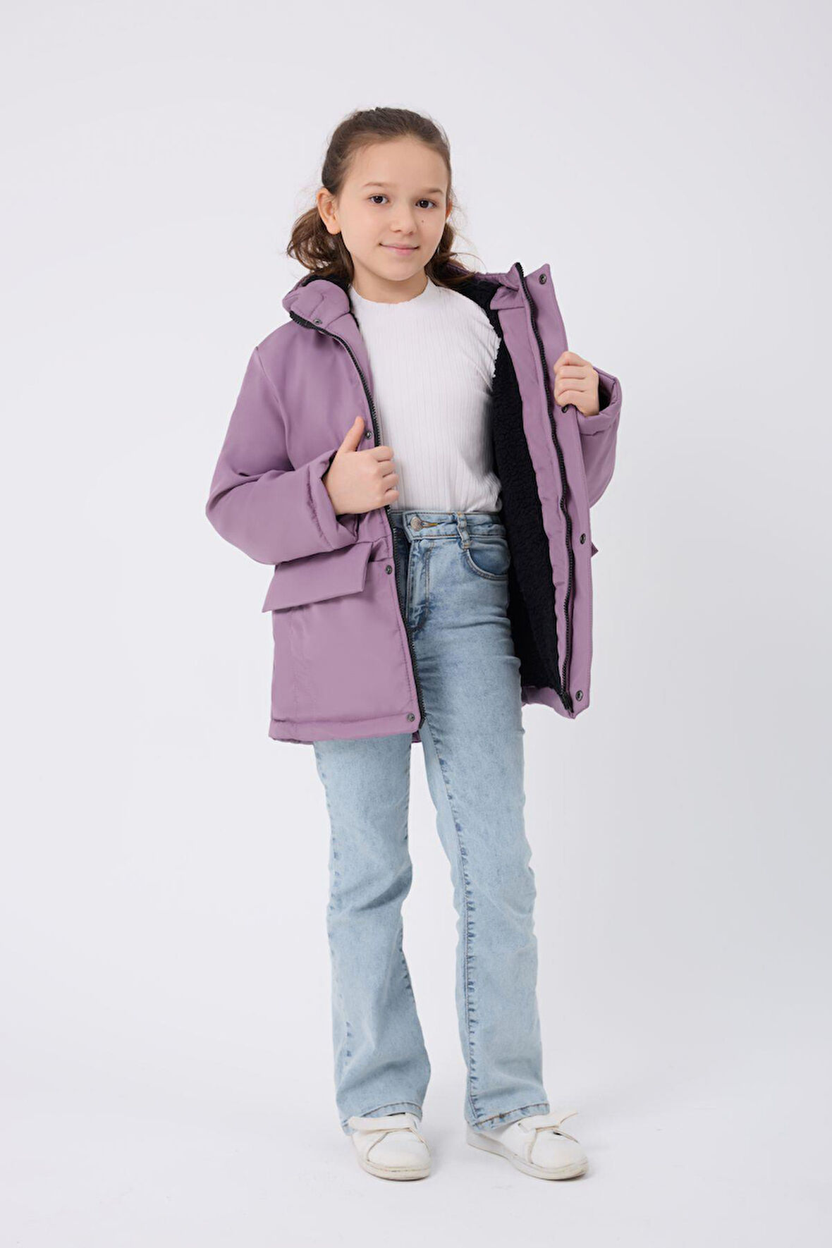 Spor Kız Çocuk Taba Kürklü Su Ve Rüzgar Geçirmez Kapüşonlu 3 Mont Parka