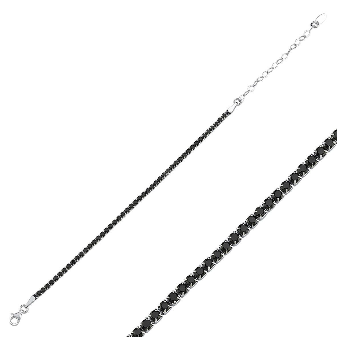 Özel Kutu ve Gümüş Bezi İle Suyolu 2,5mm Siyah Zirkon Taşlı Bileklik