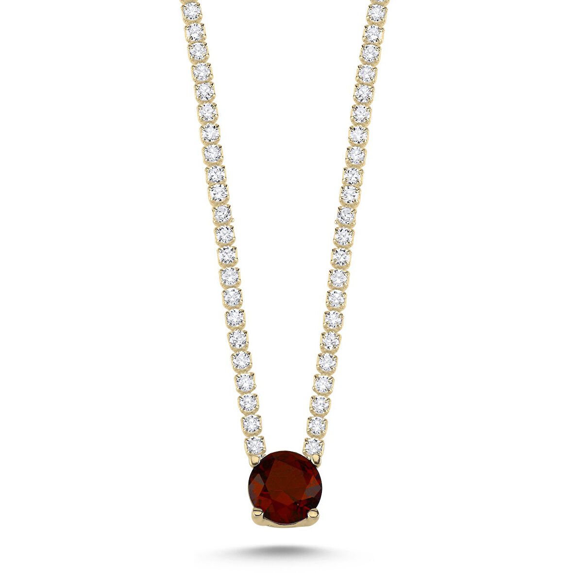Özel Kutu ve Gümüş Bezi İle Garnet Zirkon Taşlı Suyolu Kolye