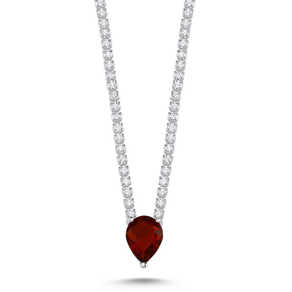 Özel Kutu ve Gümüş Bezi İle Garnet Zirkon Taşlı Suyolu Kolye
