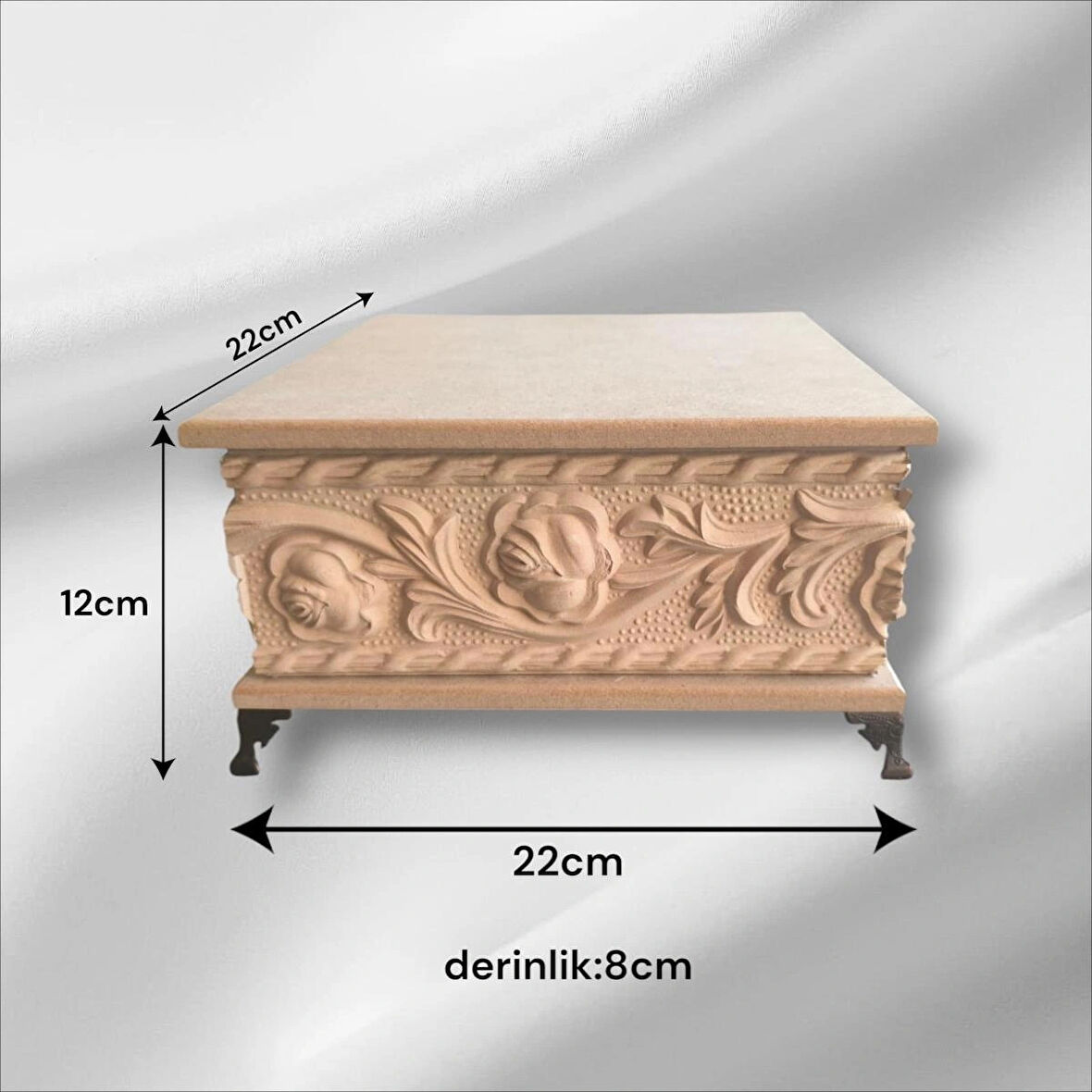 Ahşap- Ham Mdf- Desenli-takı-makyaj-aksesuar-çok Amaçlı- Ayaklı Kare Dekoratif Kutu