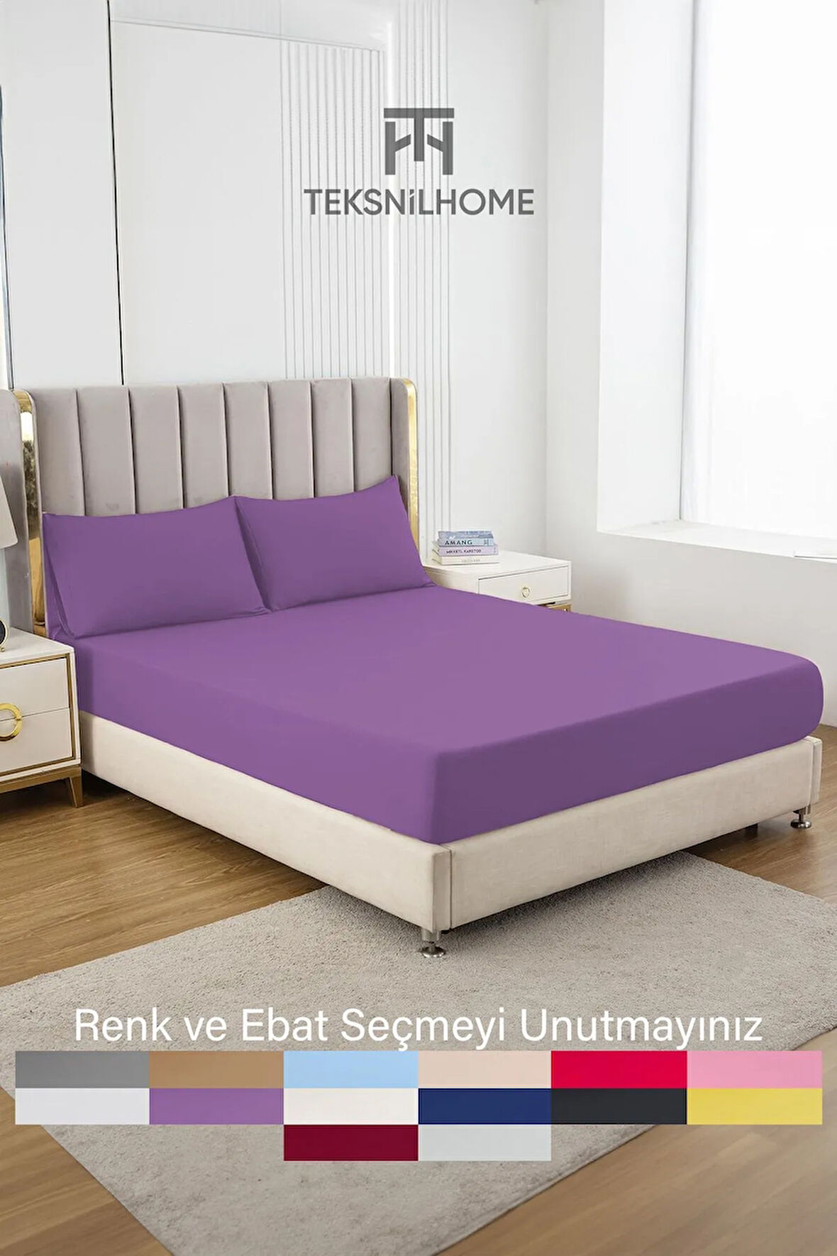 | Ranforce | Pamuklu Tek / Çift Kişilik Mor Lastikli Çarşaf | 14 Renk | Fıtted |