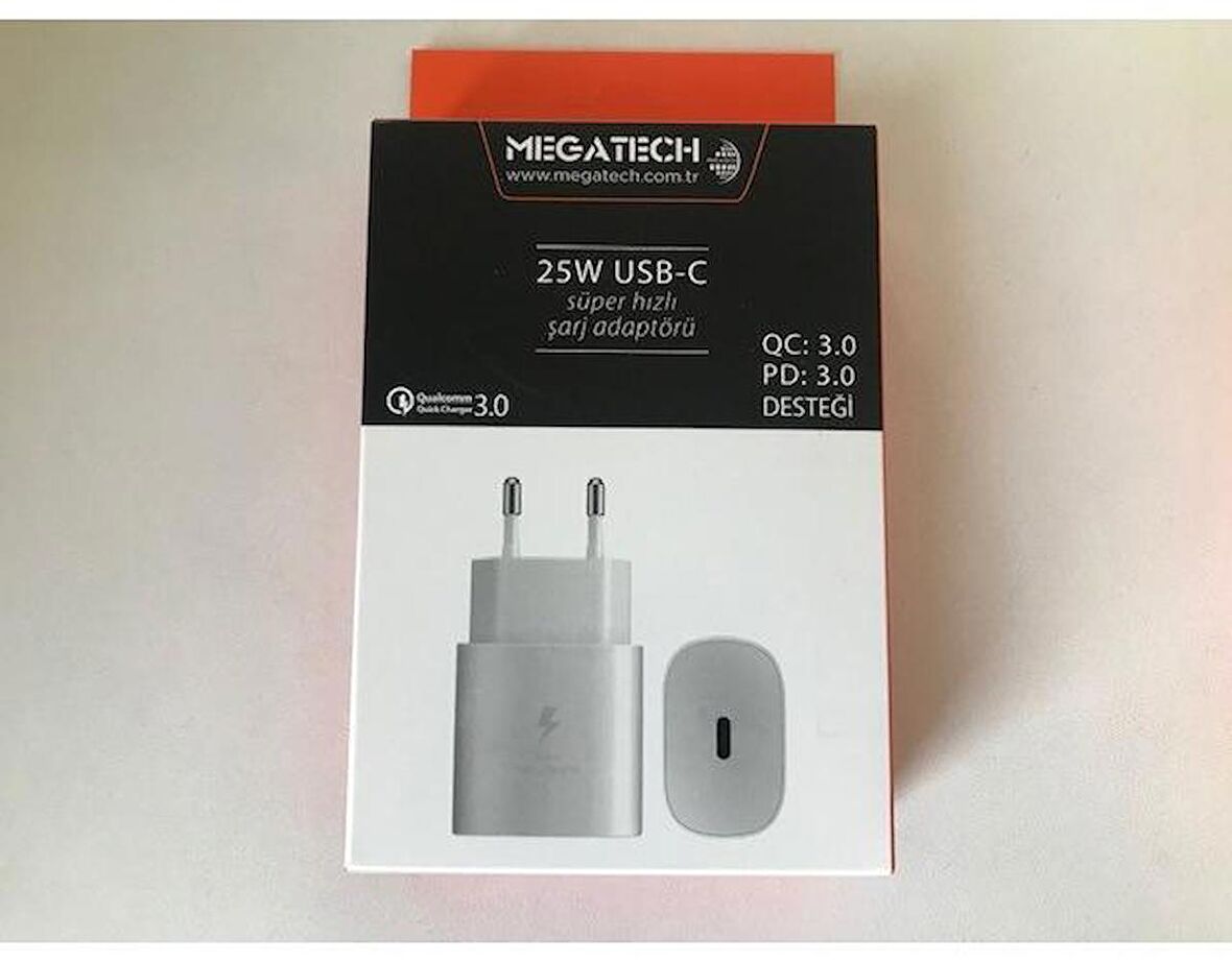 Megatech 25w Beyaz USB-C Şarj Kafa QC:3.0-PD:3.0