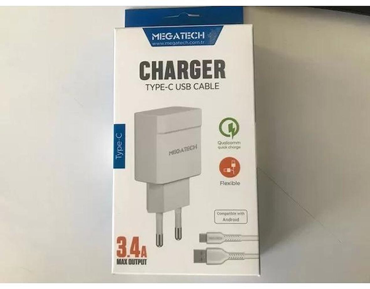 Megatech Cc 03 3.4A Type C Usb Kablo+ Ev Şarj Adaptör Hızlı Şarj / Megatech