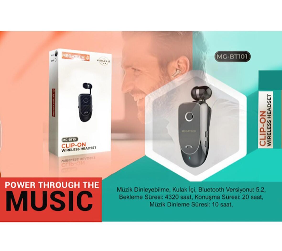 MEGATECH MG-BT103 CLIP-ON MAKARALI BLUETOOTH KABLOSUZ KULAKLIK