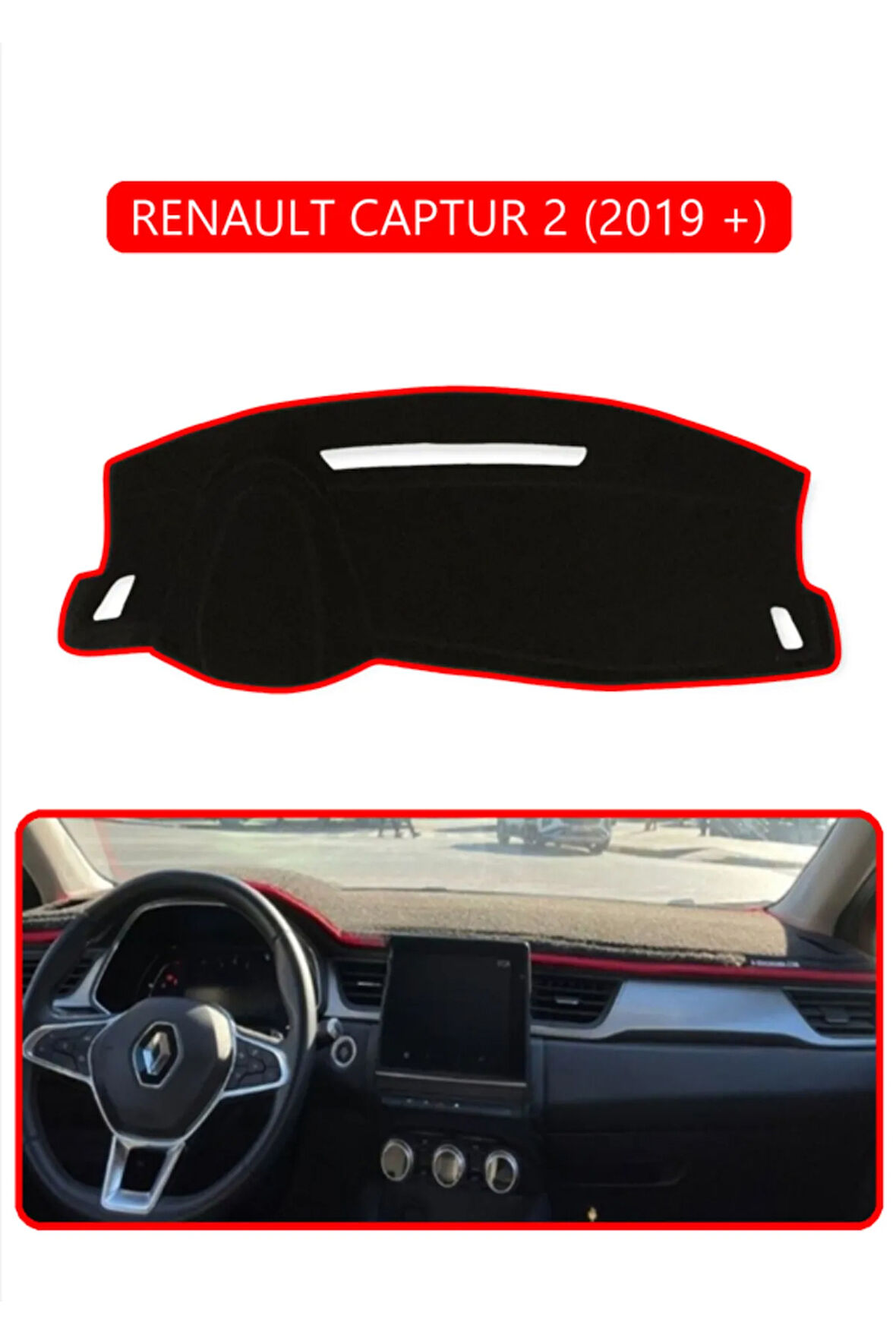 Renault Captur 2 (2019 +) Torpido Koruma  Halısı -  Kırmızı Kenar