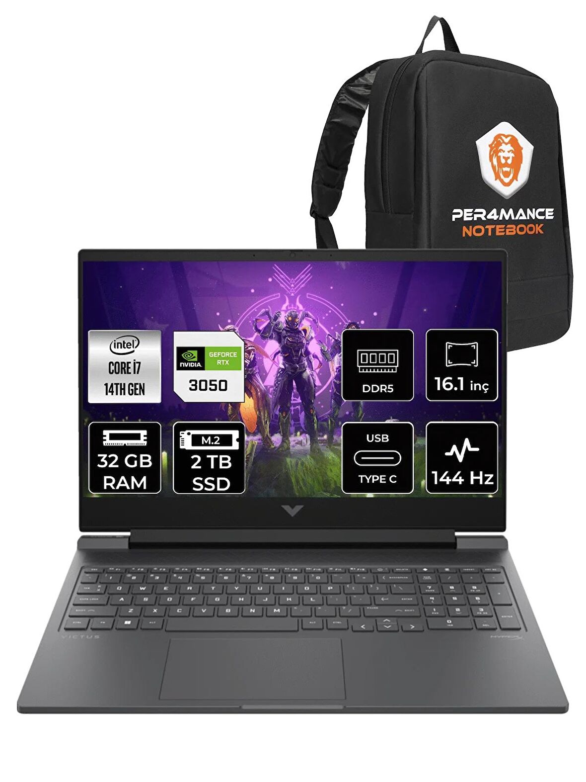 HP VİCTUS 16  i7-14700HX 32GB RAM 2TB SSD RTX3050/6GB 144Hz 16.1 FHD FDOS 9J288EA & PER4 ÇANTA