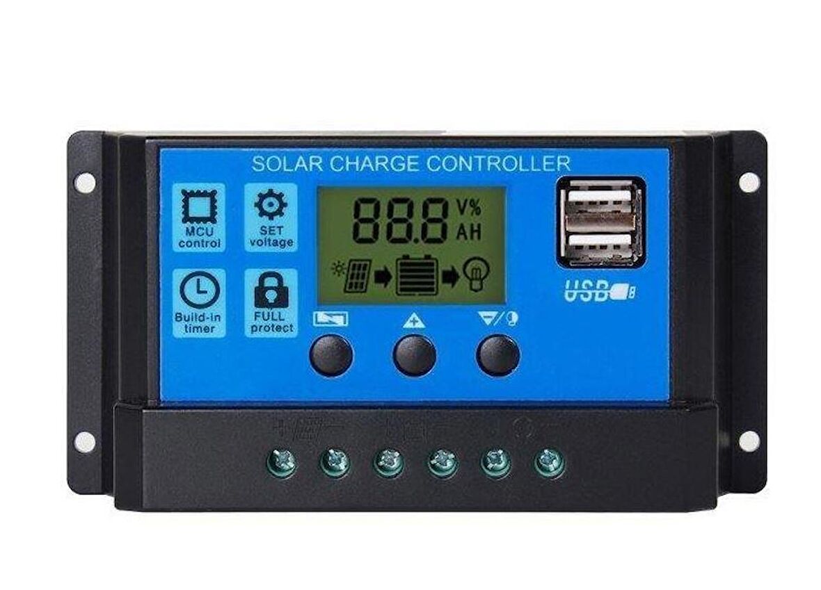 Solar Akü Şarj Kontrol Cihazı 30A Güneş Enerjisi USB Çıkışlı