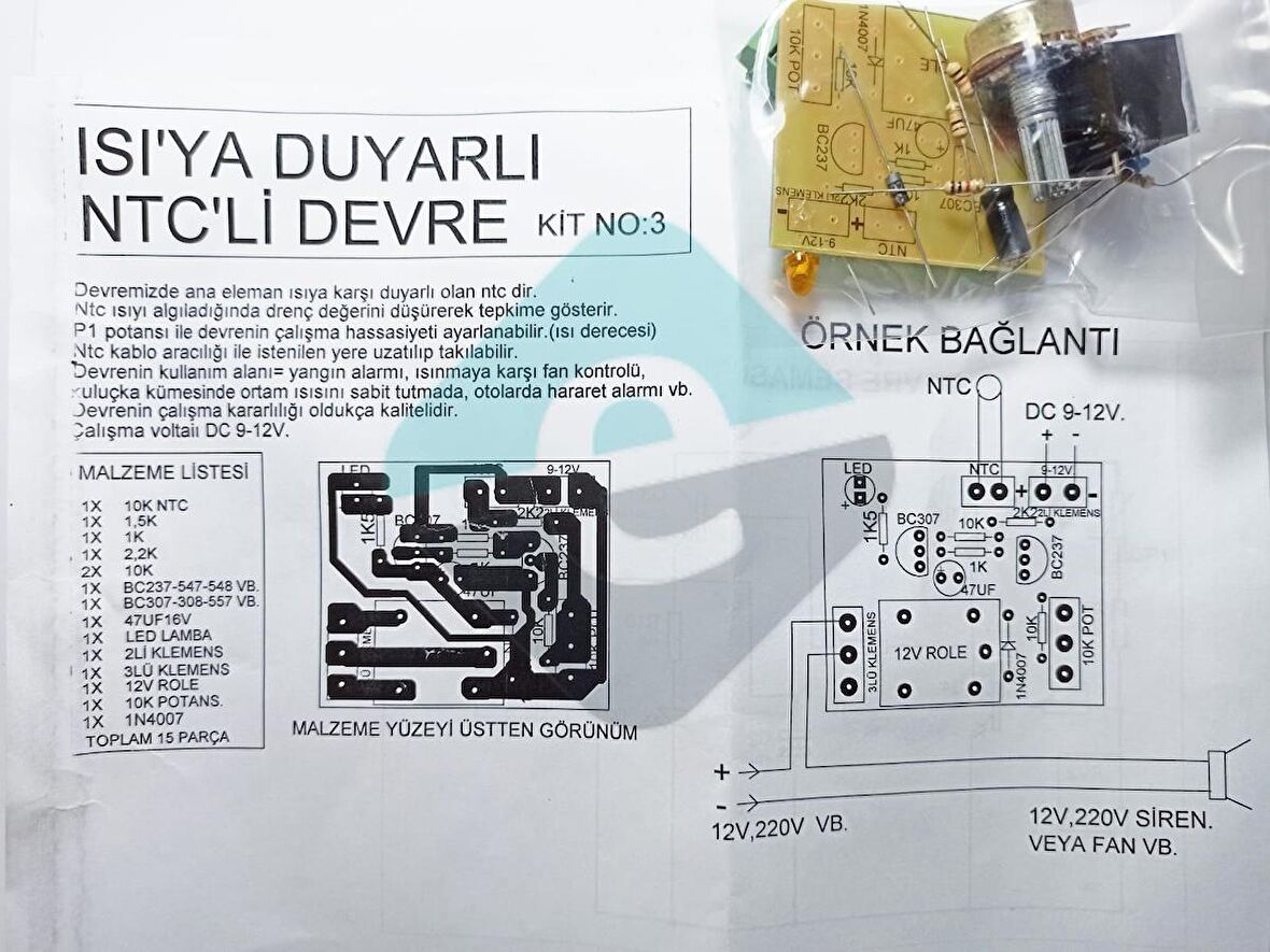 Röleli Isı Sensörü Demonte Kit Kendin Yap (NTC Devresi)