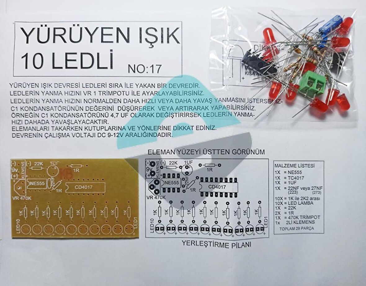 Yürüyen Işık Devresi 10 Ledli Demonte Kit Kendin Yap