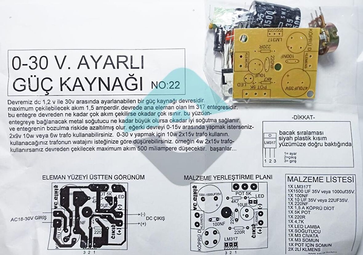 Güç Kaynağı 1,5A 0-30V Demonte Kit Kendin Yap