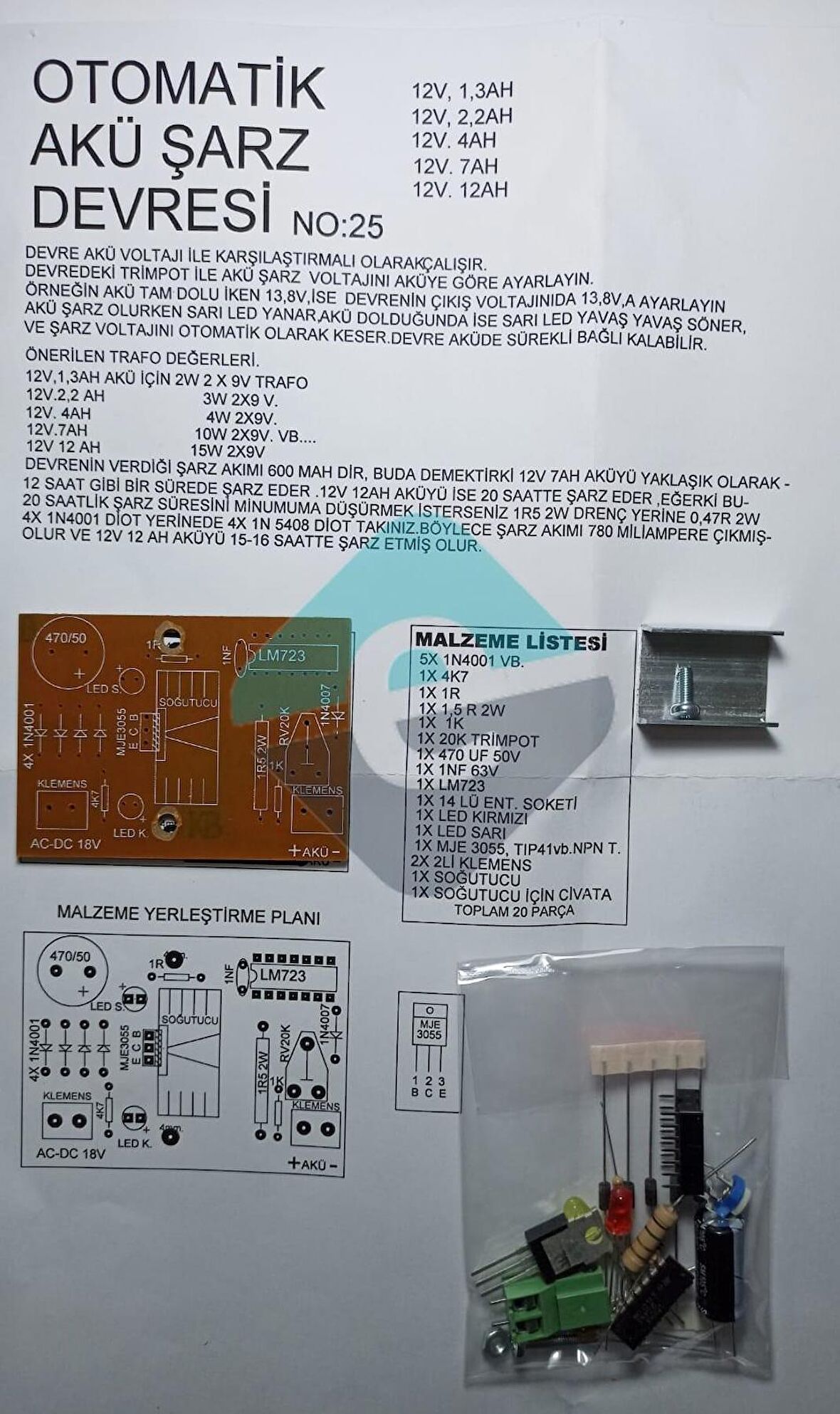Otomatik Akü Şarj Devresi Demonte Kit Kendin Yap