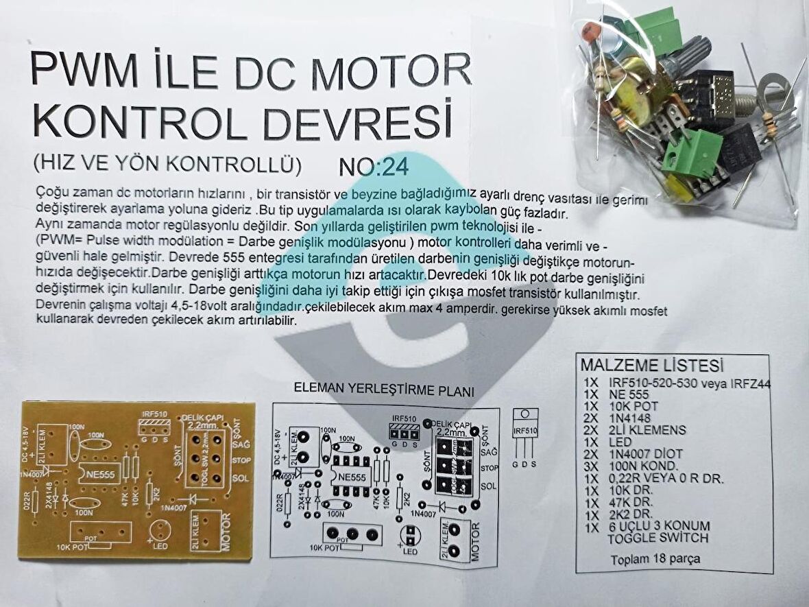 DC Motor Kontrol Devresi 4A (Hız Ve Yön Kontrollü)  Demonte Kit Kendin Yap