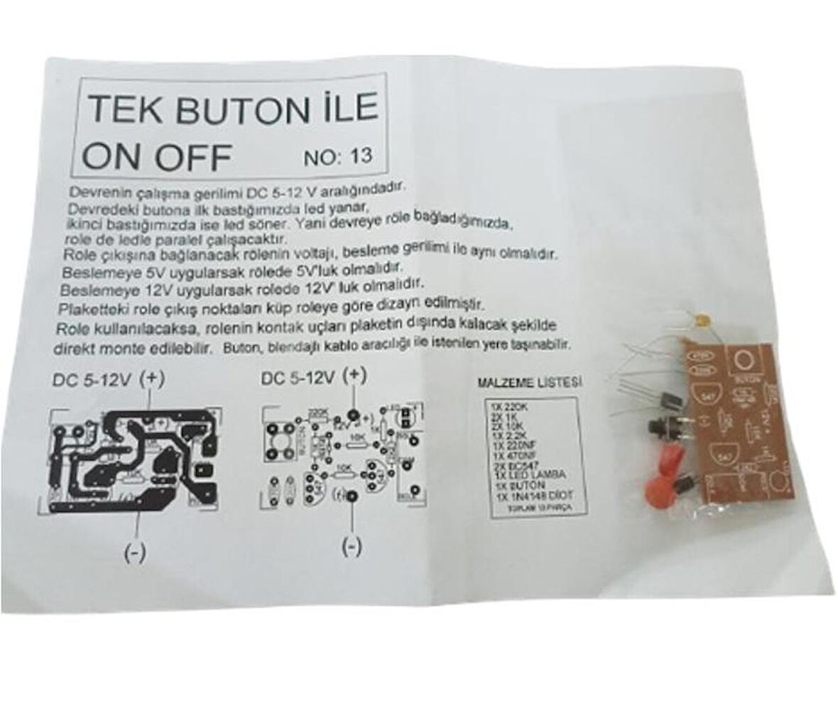 Tek Butonla On Off Devre Demonte Kit Kendin Yap