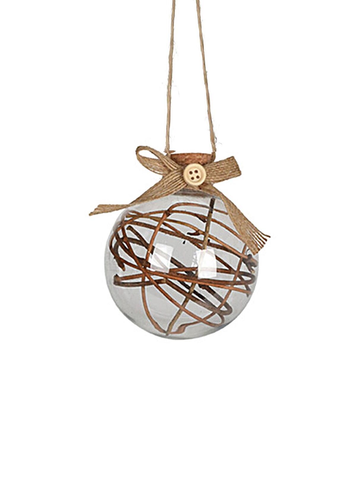 Dal Temalı Askılı Şeffaf Kahverengi Yılbaşı Süsü 8 cm