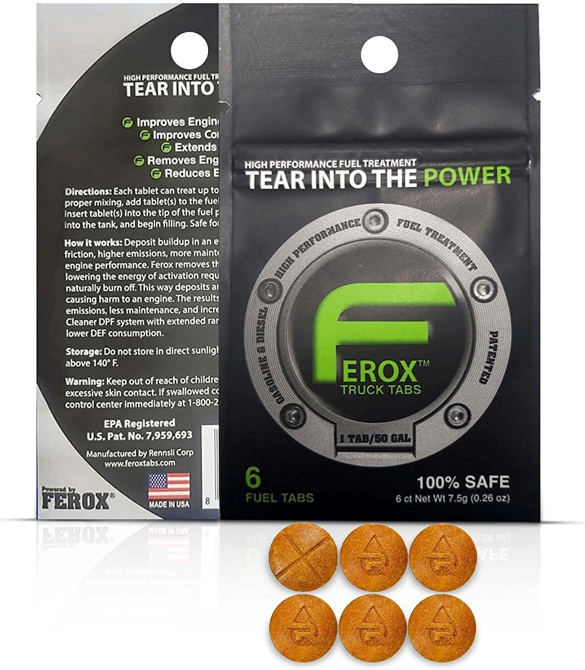 Ferox Fuel Tabs Kamyon ve Büyük araçlar için Yakıt Tasarruf Tableti - 1 Tablet 200 Lt İçin - 6 ADET TABLET