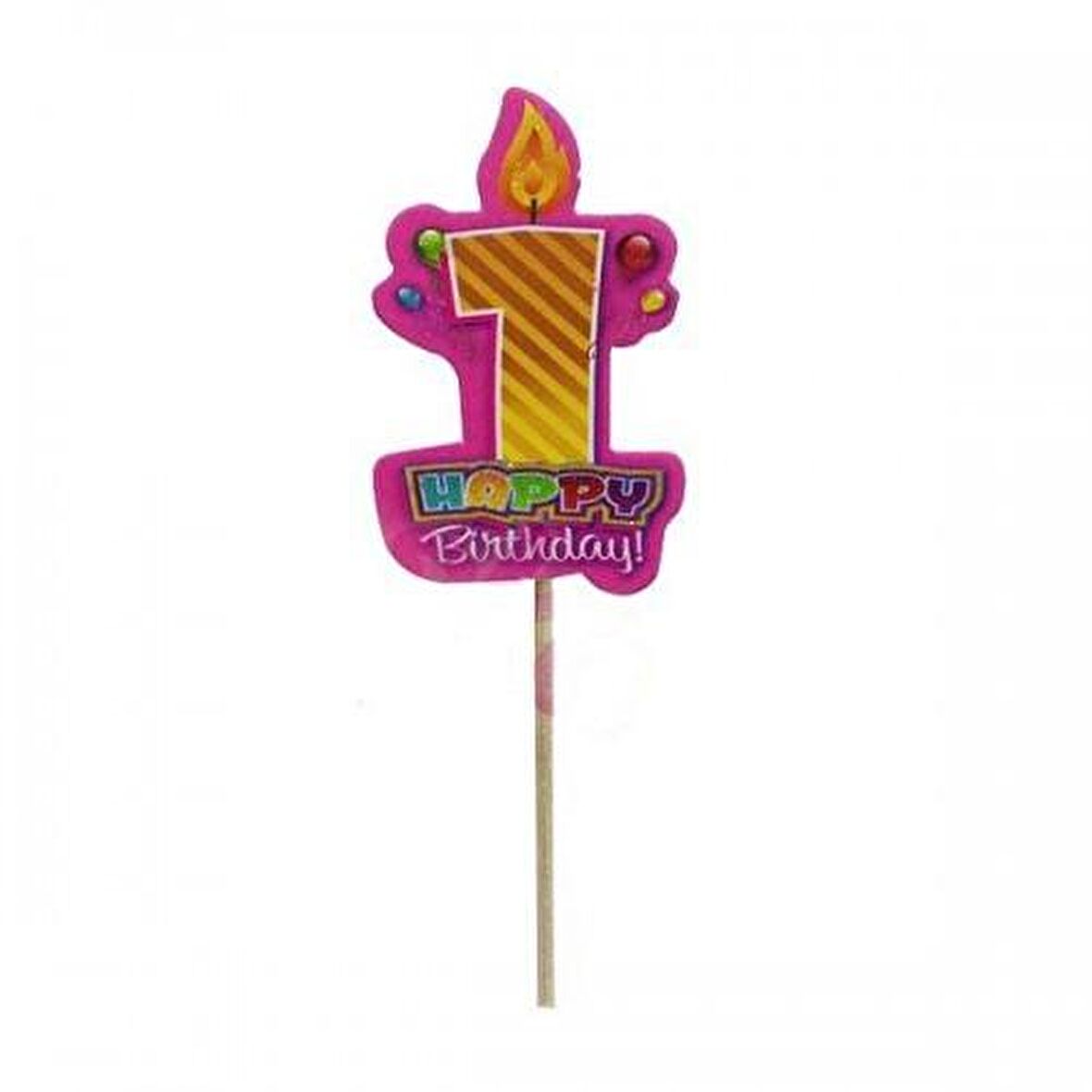 1 YAŞ HAPPY BİRTHDAY MUMLU PEMBE KÜRDAN 20'Lİ