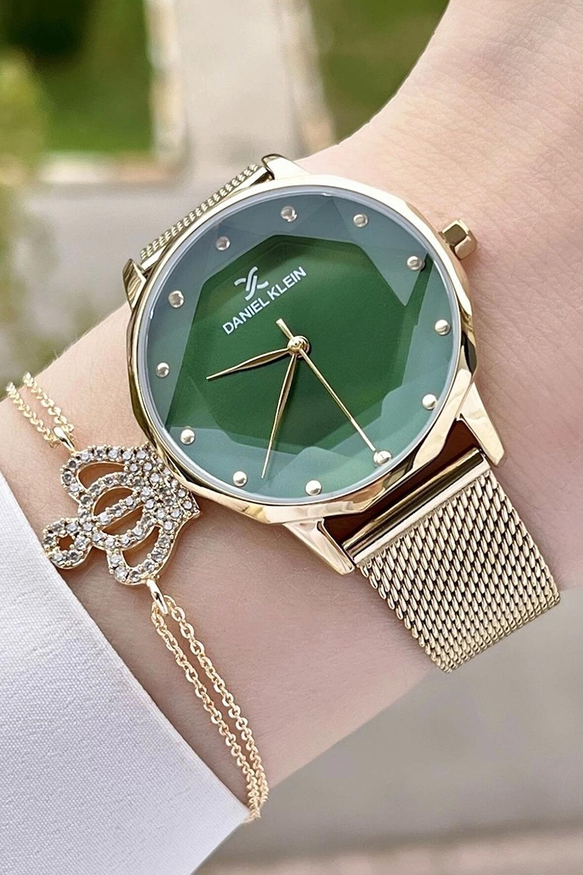 Daniel Klein DKISTE889 Kadranı Yeşil Kordonu Gold Renk Kadın Kol Saati ve Bileklik