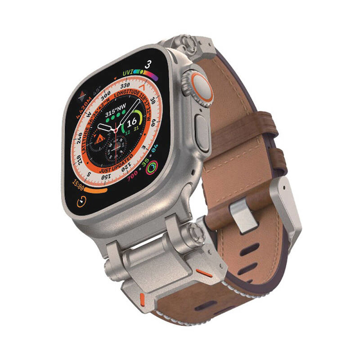 Apple Watch 45mm KRD114 Metal Başlıklı Suni Deri Kordon