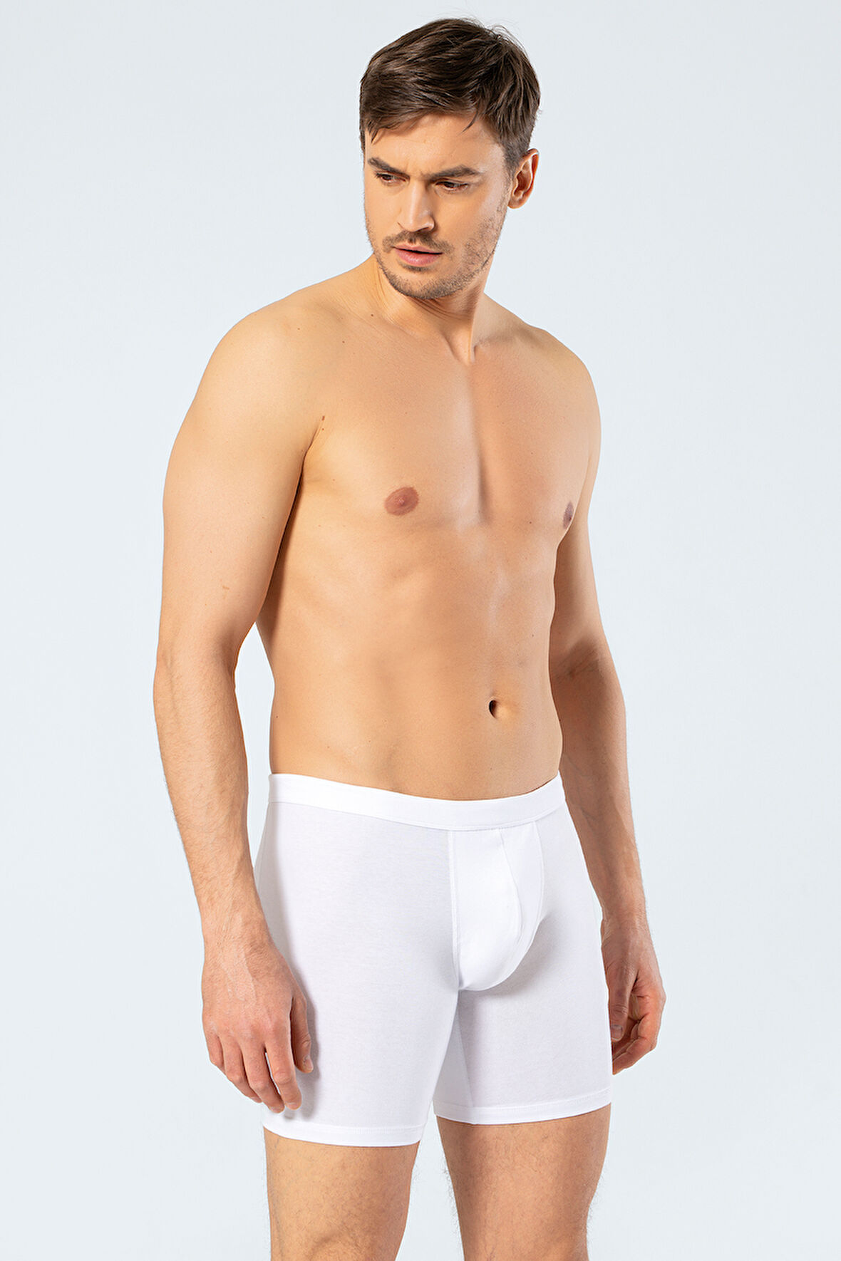 Cacharel Erkek Likralı Uzun Boxer (Bel Bantlı) 1336/Beyaz