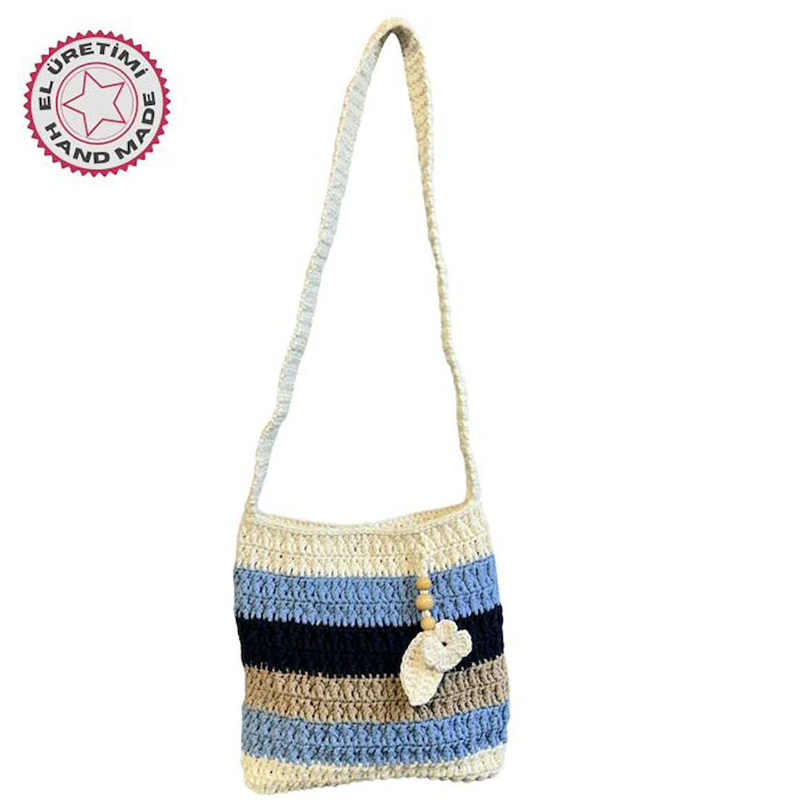 Uretti - Emine 9106 7900 El Örgüsü Ahşap Boncuk Detaylı Kalın Çizgi Model Omuz Çantası