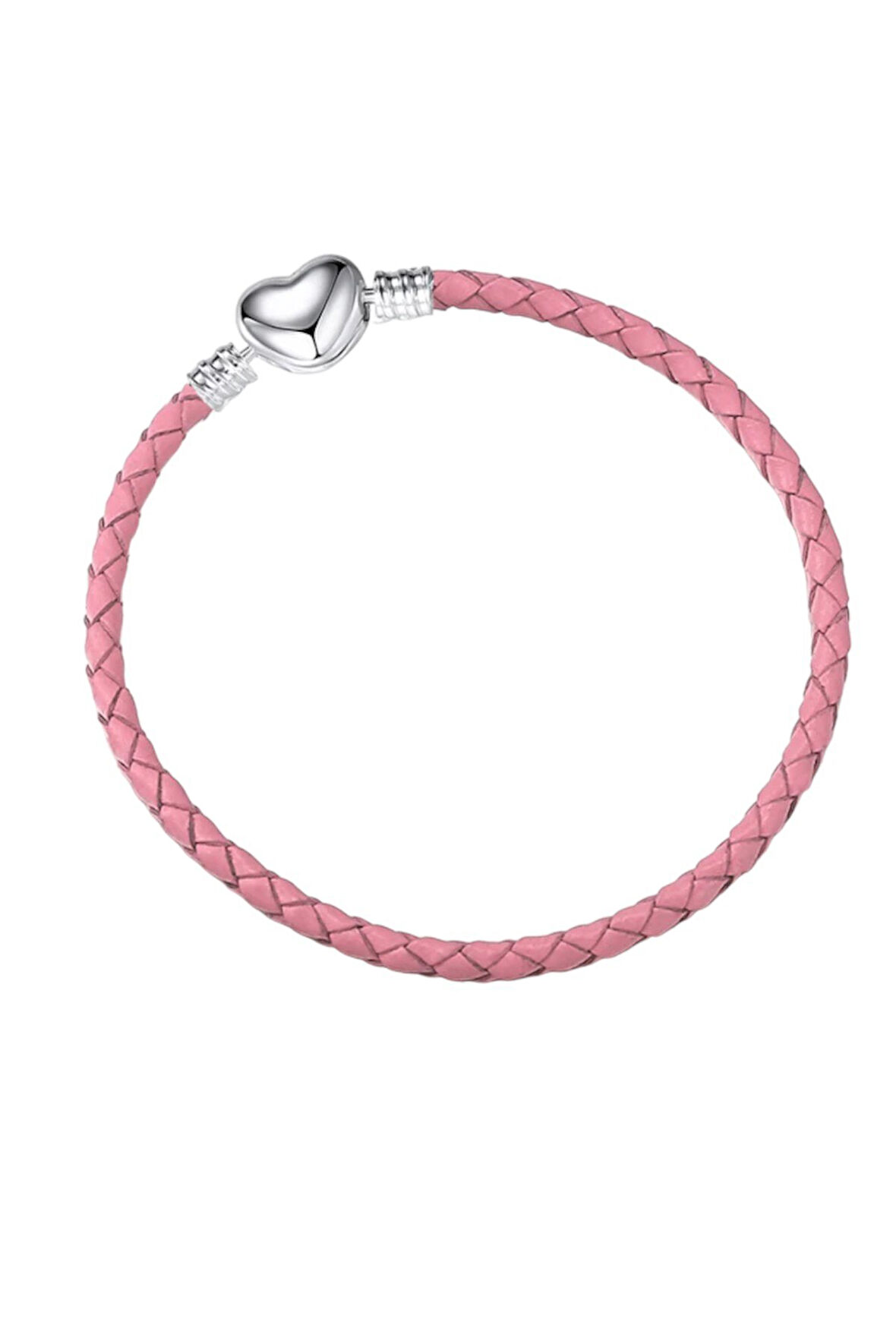Pembe Kalp Klips Suni Deri Charm Bileklik