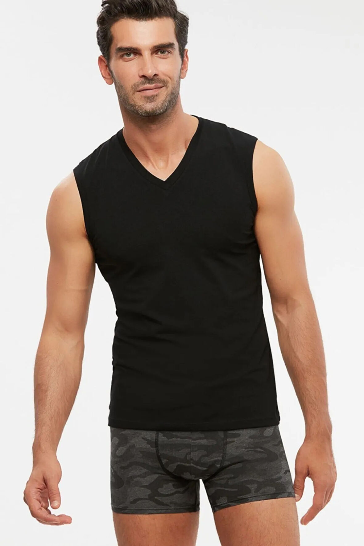 Erkek Penye Likra Compact V-yaka Kolsuz Atlet 6 Lı Siyah S-2xl