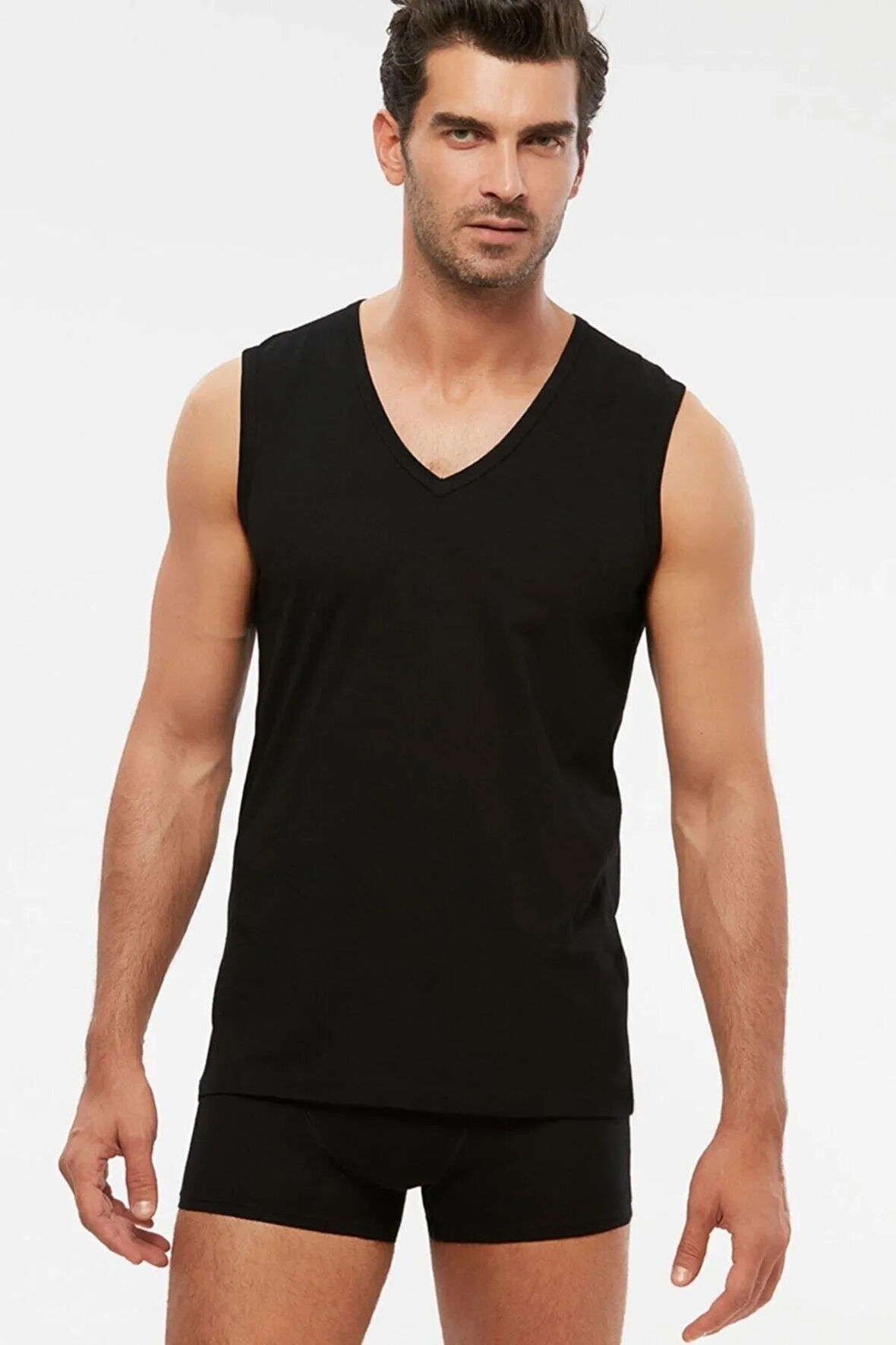 Erkek Penye V-yaka Kolsuz Atlet 6 Lı Siyah S-2xl %100 Pamuk