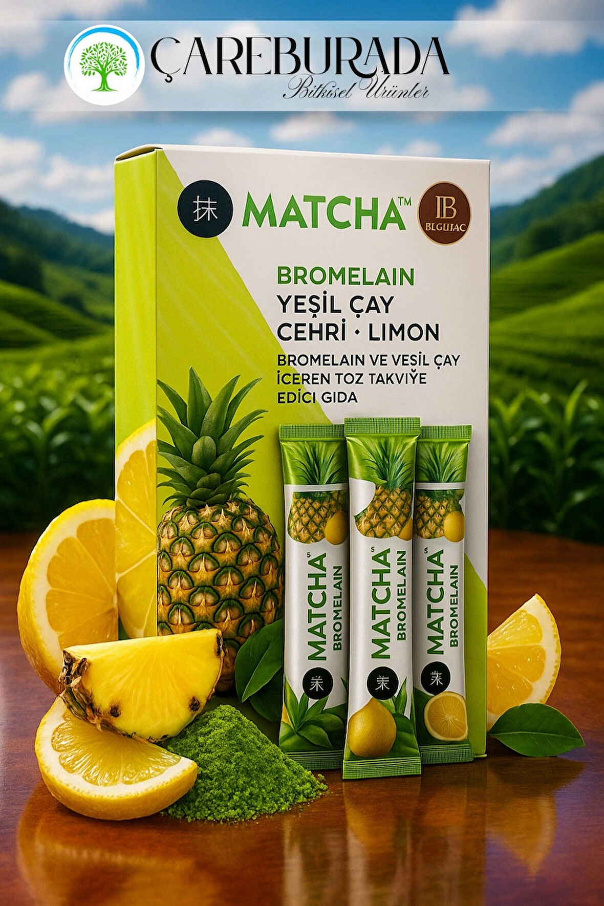 MATCHA YEŞİL ÇAY+CEHRİ+LİMON ANANAS AROMALI