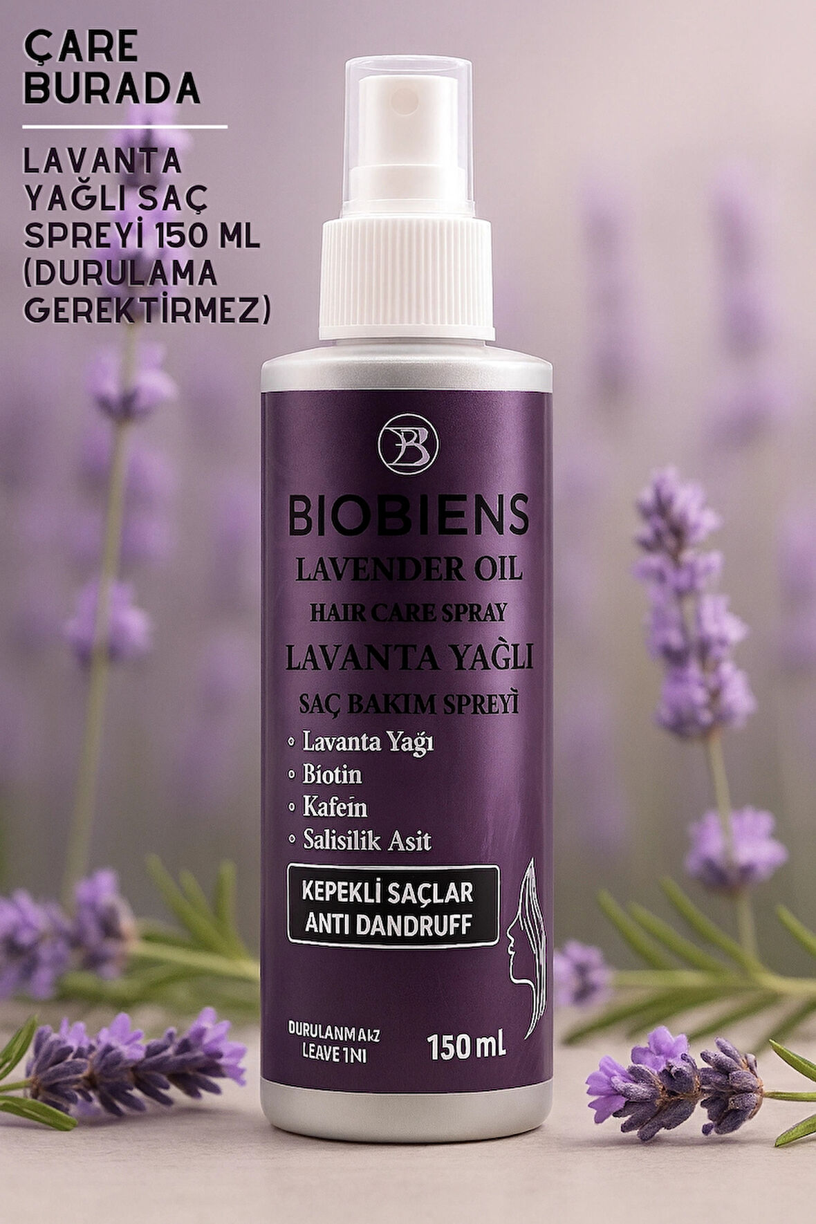 Biobiens - Lavanta Yağlı Saç Spreyi 150 Ml (Biotin & Kafein & Salisilik Asit) (Kepekli Saçlar)