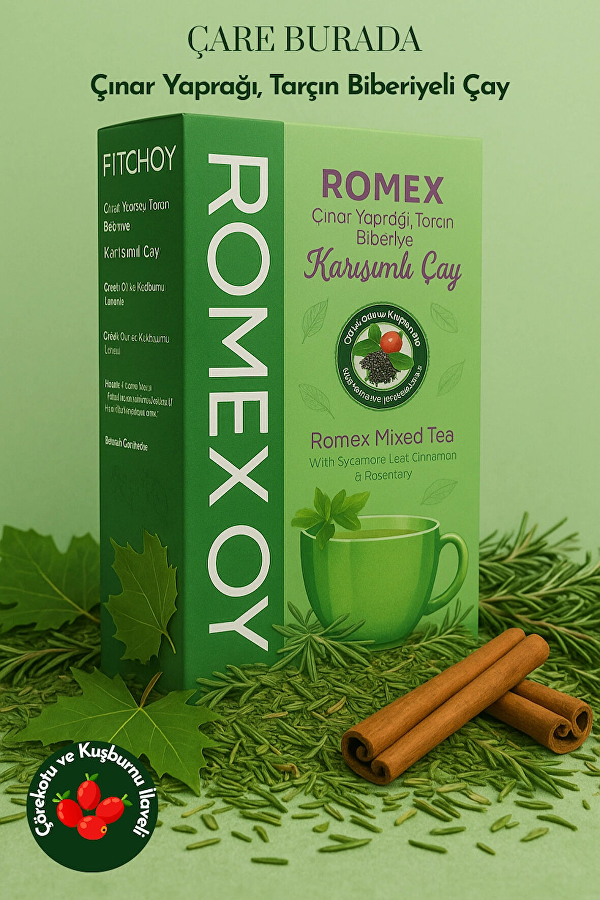 Fitchoy - Çınar Yaprağı, Biberiye, Tarçınlı Çay 90 gr × 45 Adet (Çörekotu & Kuşburnu İlaveli)