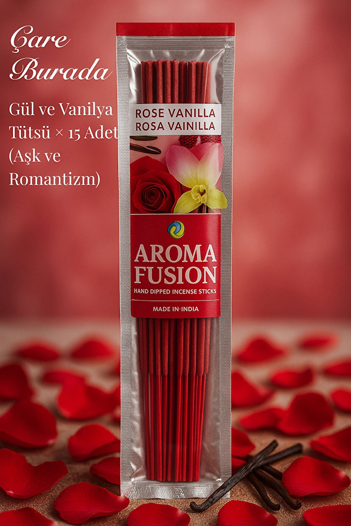 Aroma Fusion Gül & Vanilya Tütsü - Premium Tütsü × 15 Adet (Aşk ve Romantizm)