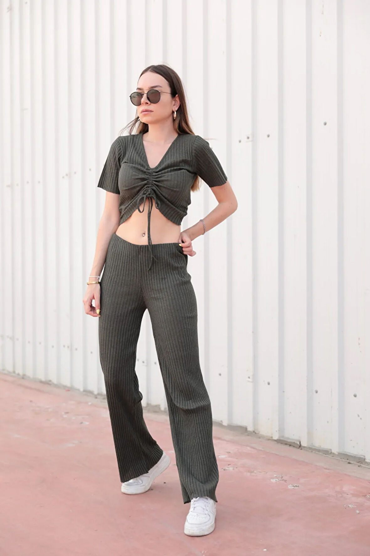 Kaşkorse Önden Büzgülü Pantolon Takım