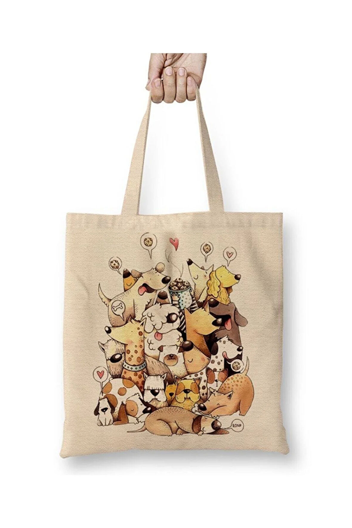 Dogs Pug Köpek Beyaz Bez Çanta Uzun Saplı Alışveriş Çantası