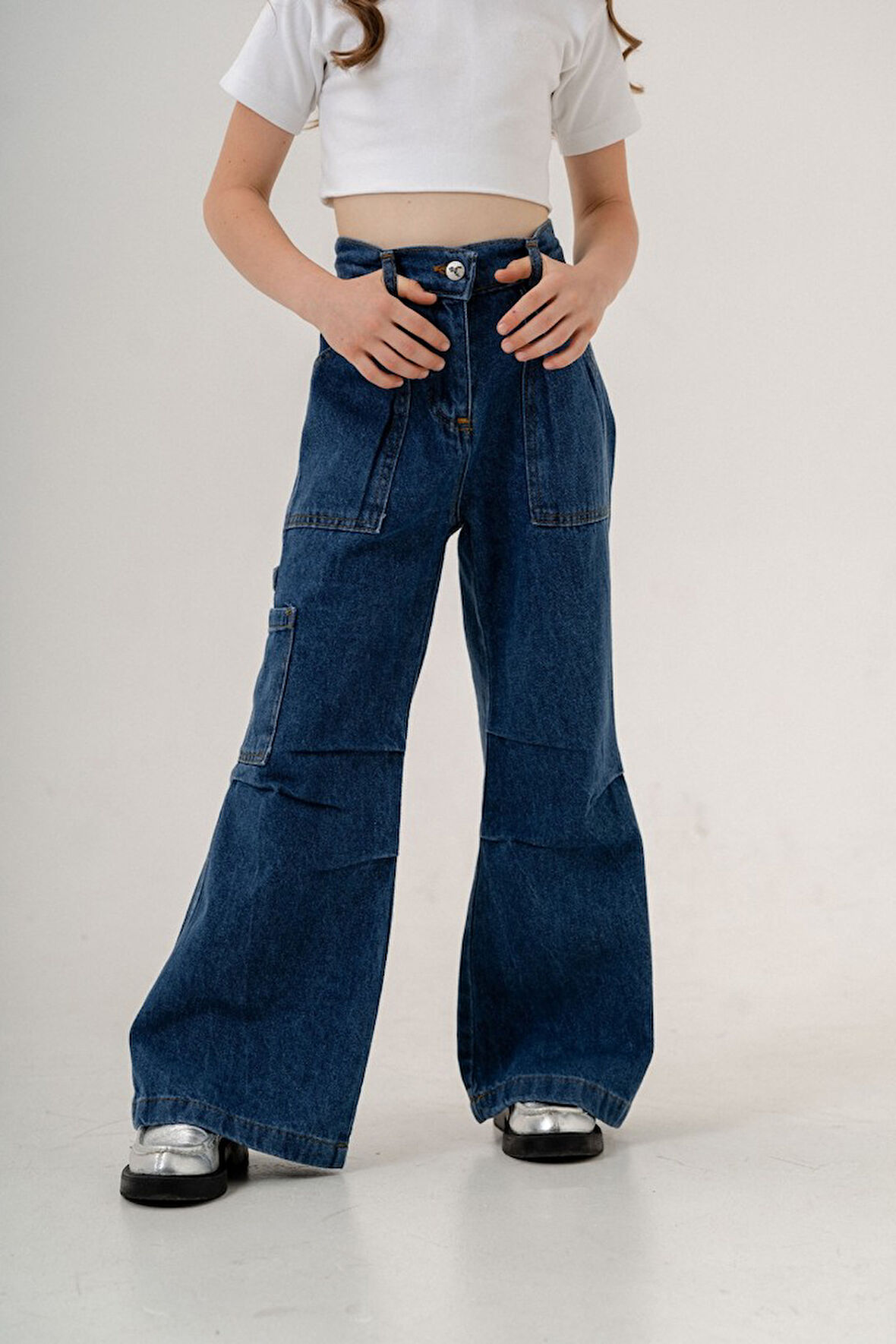 Kız Çocuk Cep Pileli Kot Pantolon 2149