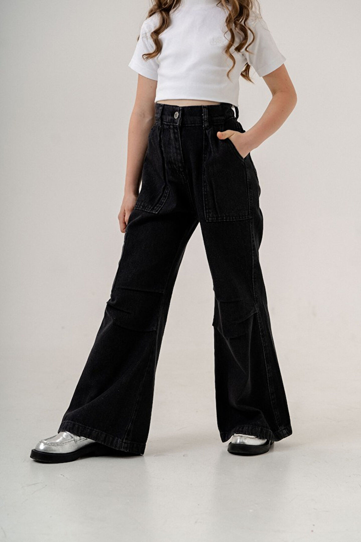 Kız Çocuk Cep Pileli Kot Pantolon 2149