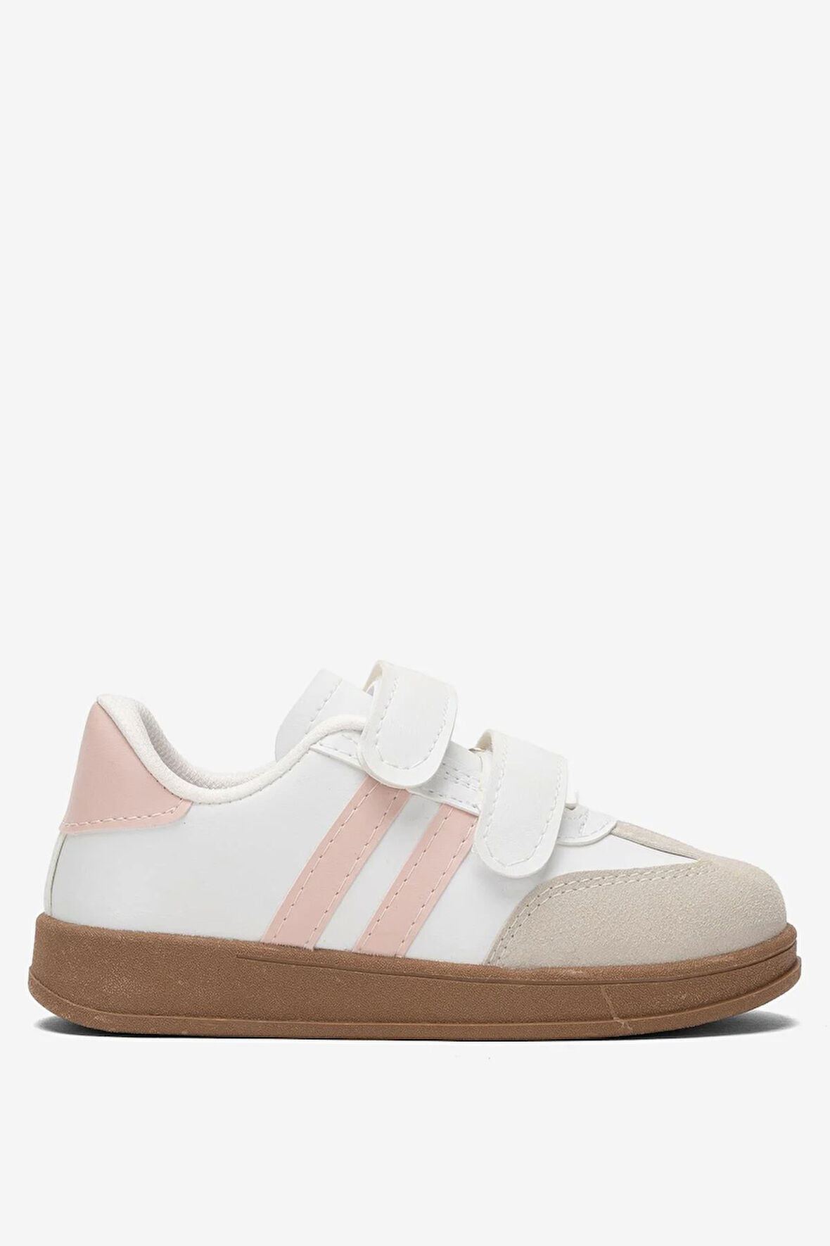 Unisex Cırtlı Rahat Hafif Çocuk Spor Ayakkabı BEYAZ - PUDRA