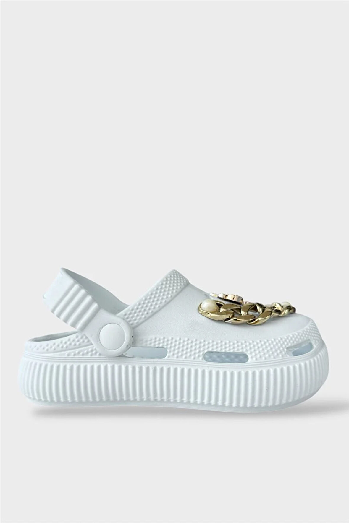 Çocuk Taşlı  Cross Terlik Bahçe Plaj Sahil Havuz Terliği BEYAZ