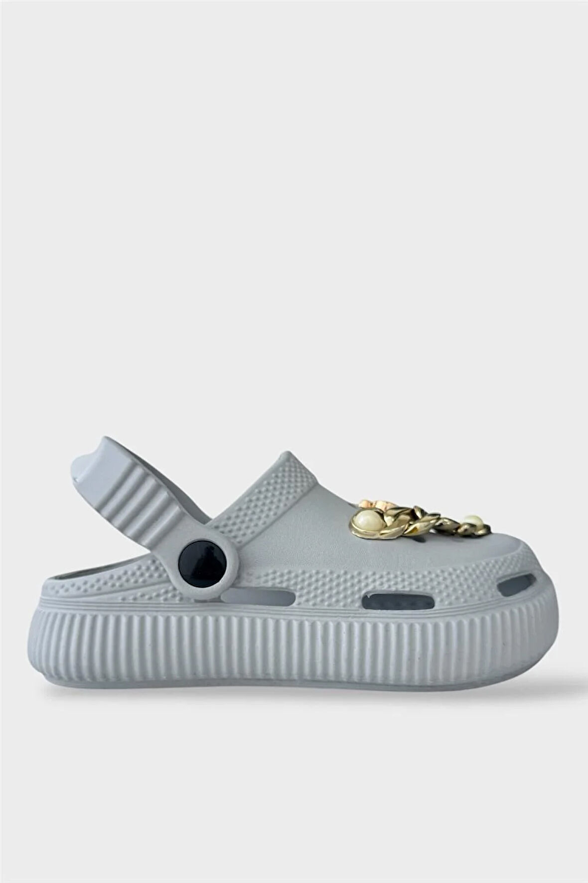 Çocuk Taşlı  Cross Terlik Bahçe Plaj Sahil Havuz Terliği GRİ