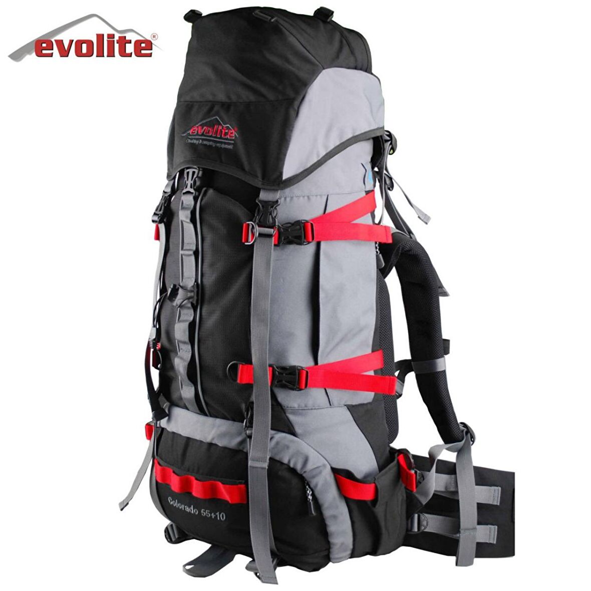 Evolite Colorado 55+10 lt Su Geçirmez Outdoor Sırt Çantası Gri Siyah