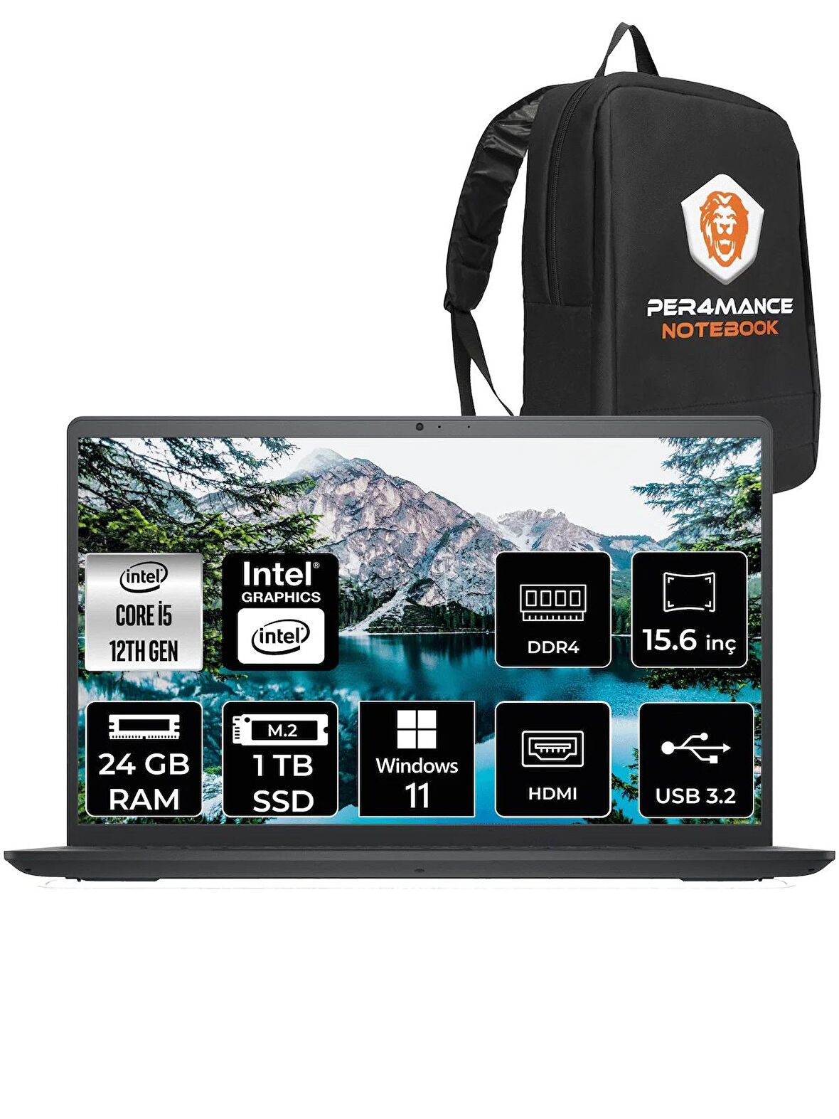 Dell Inspiron 15 3520 i5 1235U 24GB RAM 1TB SSD 15.6'' FHD W11HOME I352024052009U & PER4 ÇANTA