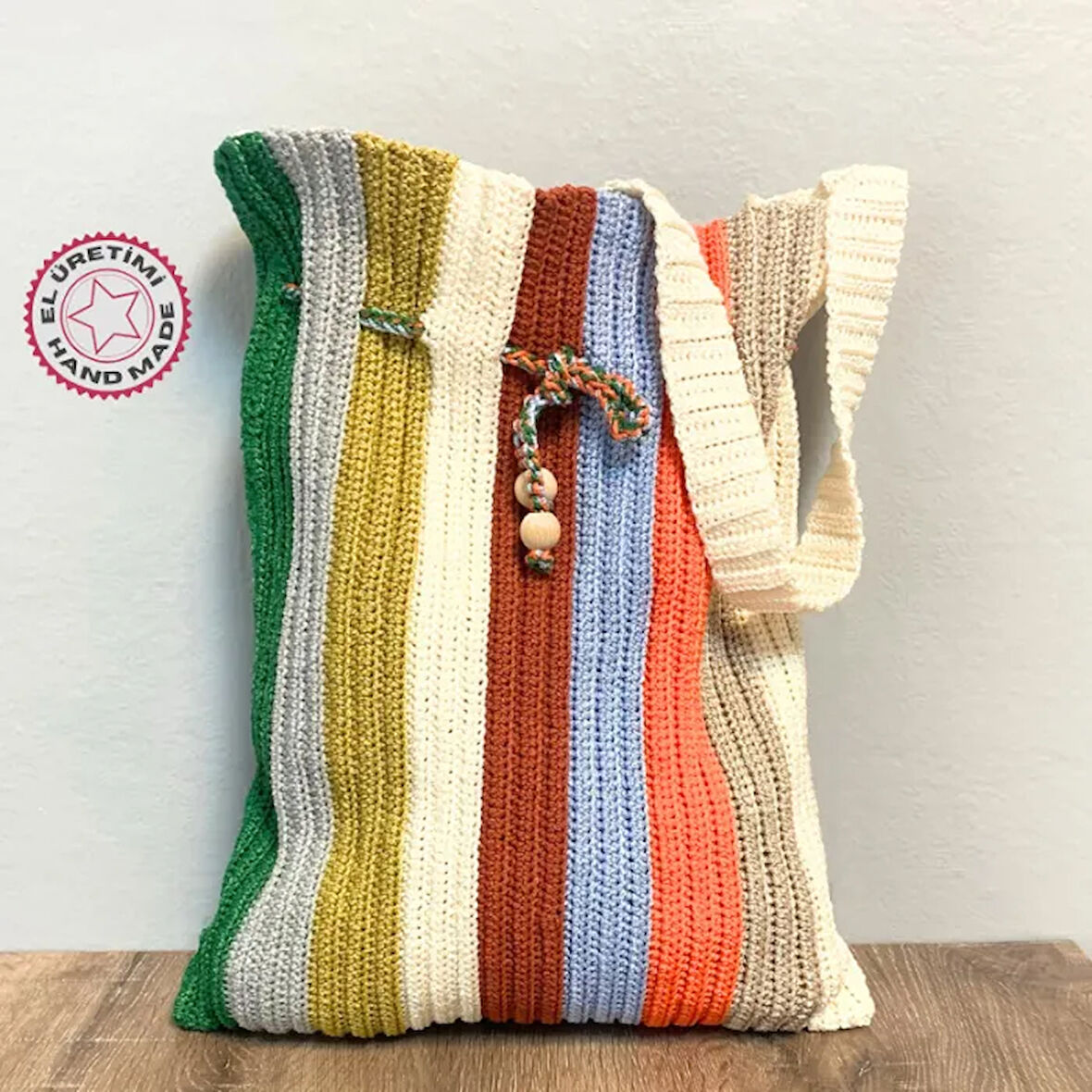 Uretti - Rukiye 7294 - El Yapımı Makrome İp Çanta  42cm / Çok Renkli