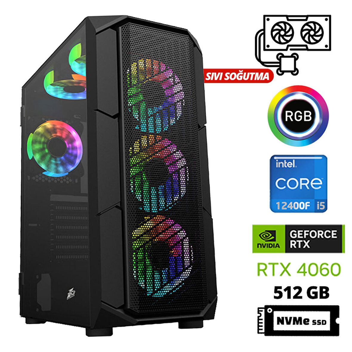 Xaser Xsr985 i5 12400F 16GB Ram 512GB M.2 NVMe SSD 8GB RTX4060 Sıvı Soğutma Oyuncu Bilgisayarı