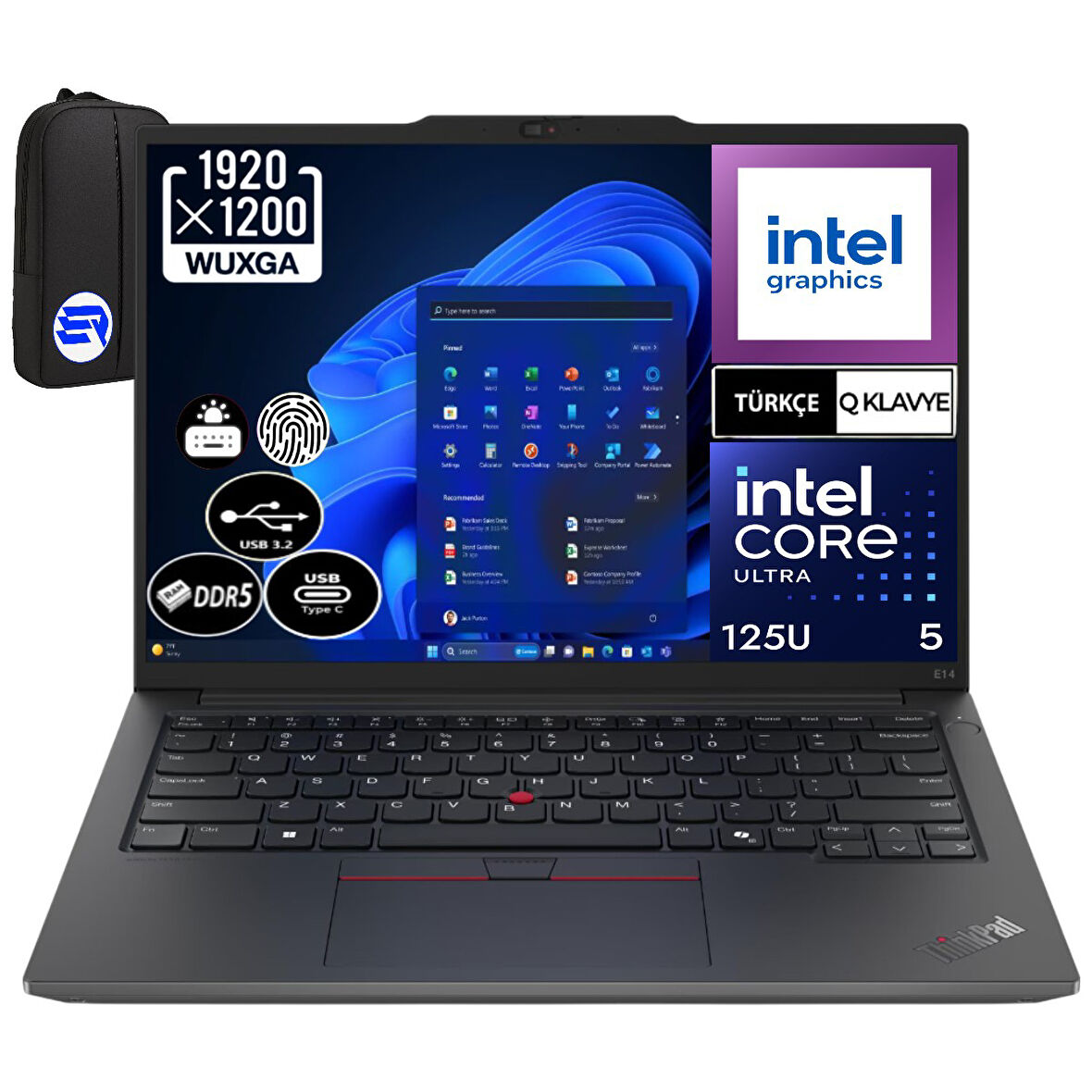 Lenovo Thinkpad E14 Gen 6 21M70092TX Ultra 5-125U 16GB Ram 512 GB SSD Intel Graphics 14" Wuxga WIN11 Pro + Elektropasaj Çanta