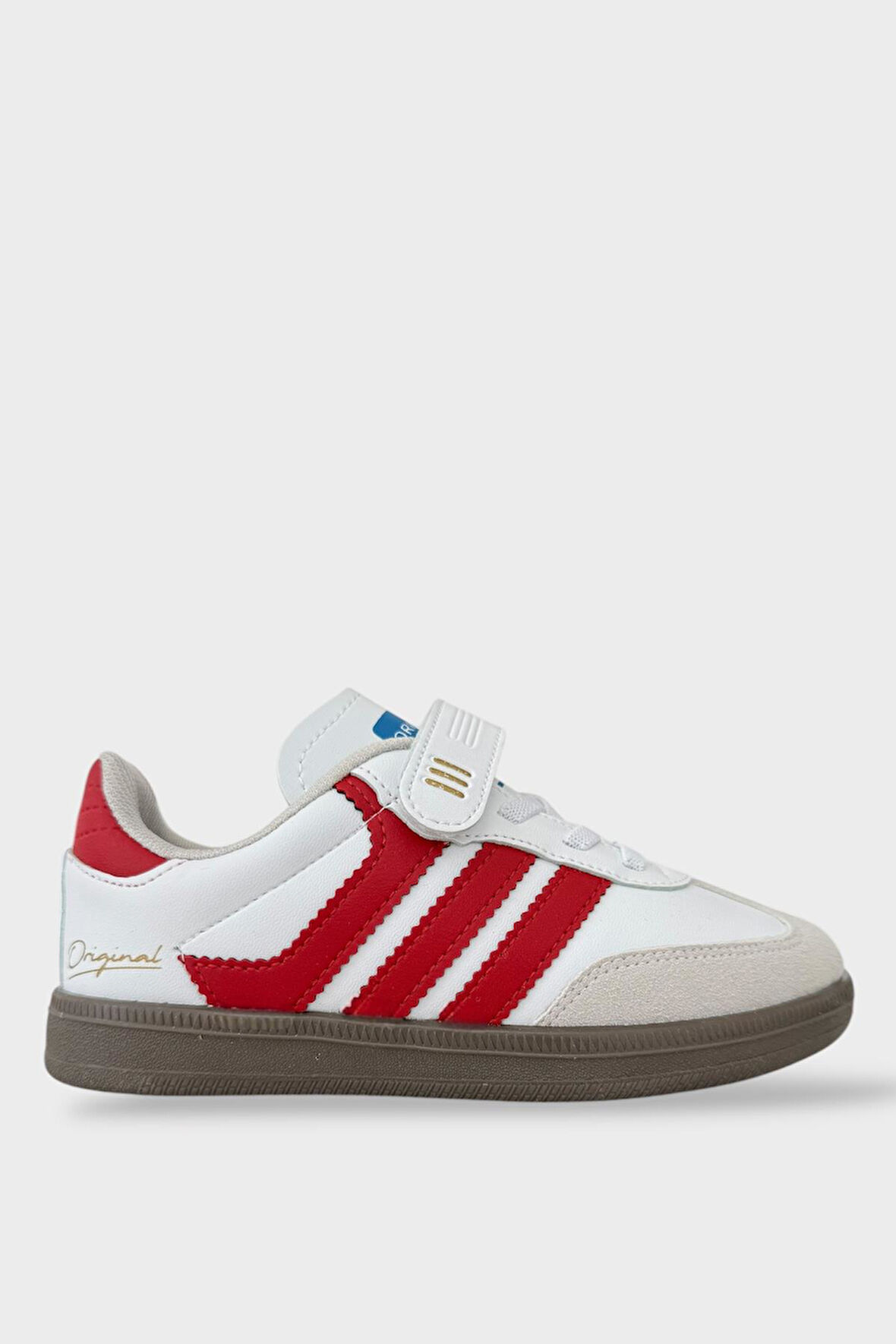 Unisex Cırtlı Bağcıklı Çocuk Spor Ayakkabı BEYAZ - KIRMIZI