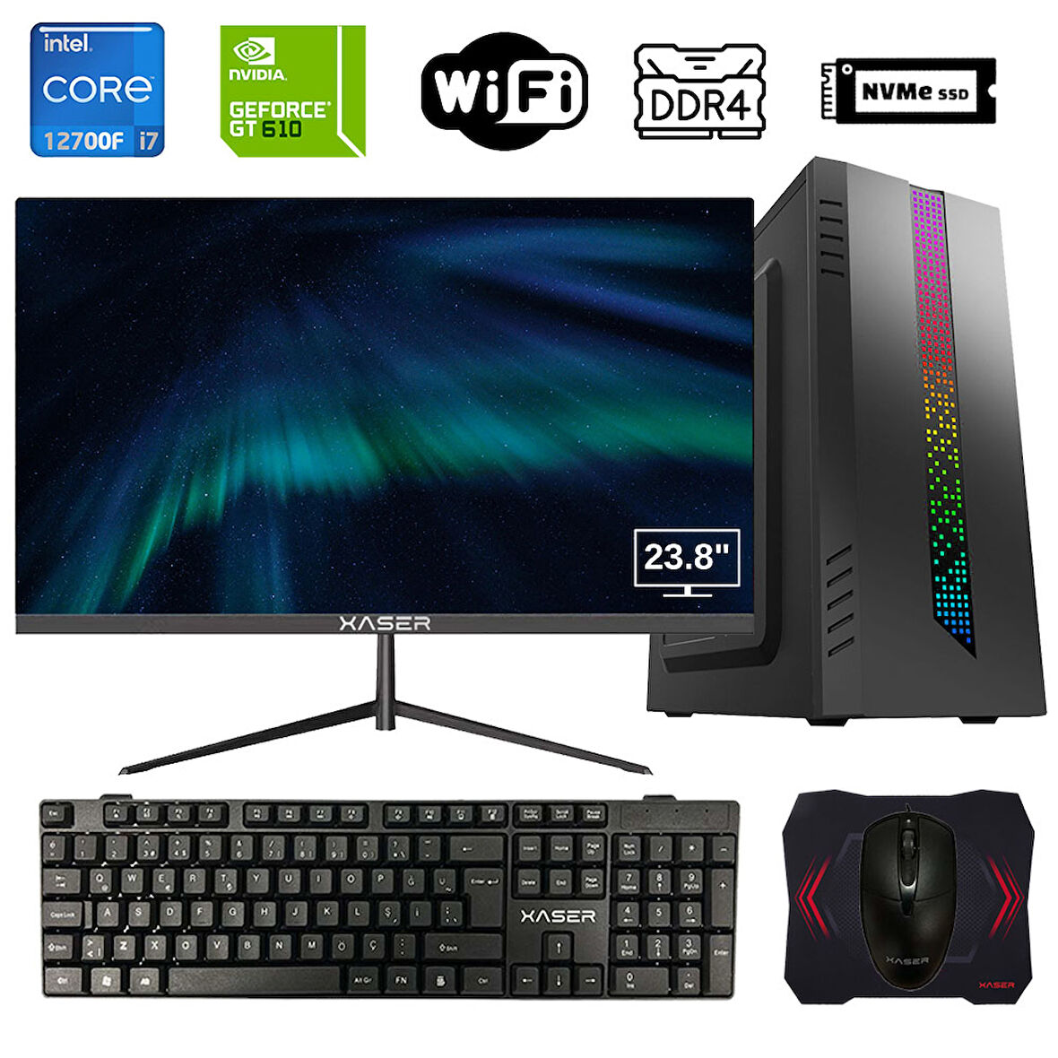 Xaser Xsr915 i7 12700F 16GB Ram 256GB M.2 NVMe SSD 2GB GT610 23.8" Monitör  Masaüstü Ofis Bilgisayarı